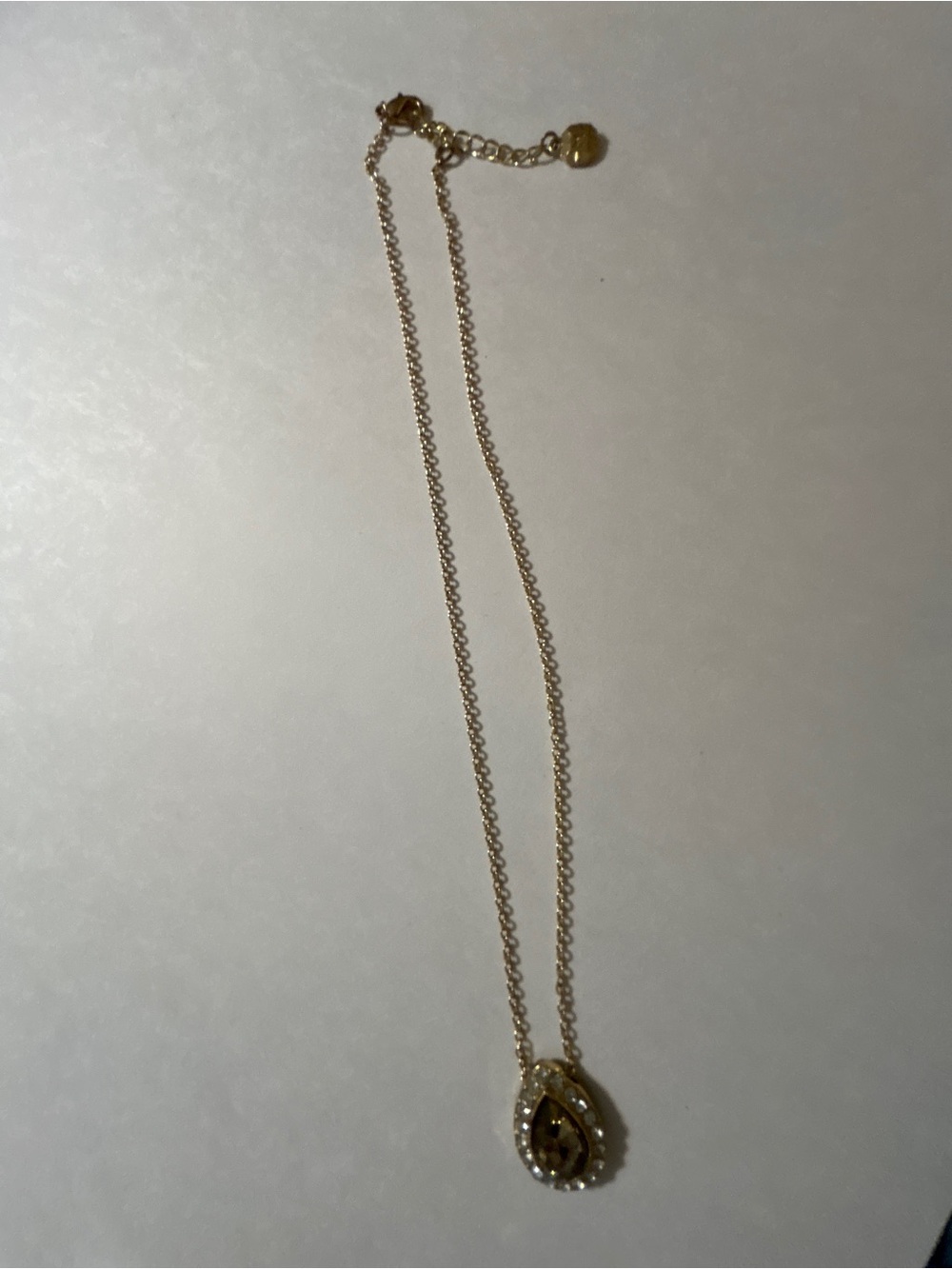Vintage Monet Signed Gold Topaz Teardrop Crystal Halo Pendant Necklace